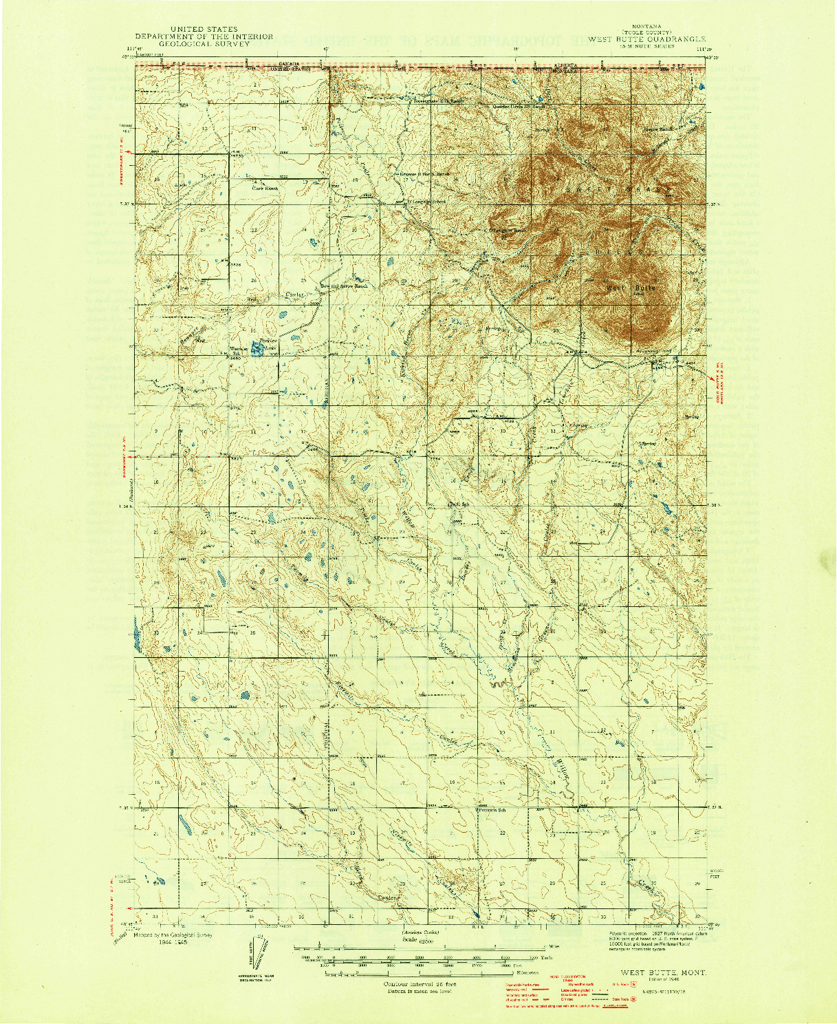 USGS 1:62500-SCALE QUADRANGLE FOR WEST BUTTE, MT 1945