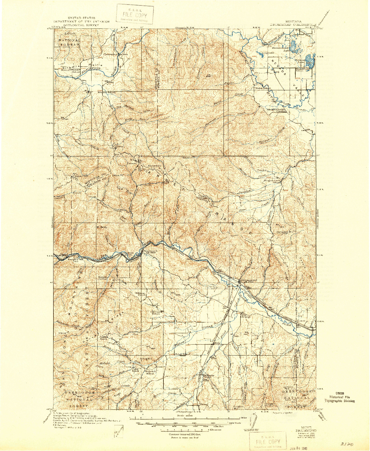 USGS 1:125000-SCALE QUADRANGLE FOR DRUMMOND, MT 1921