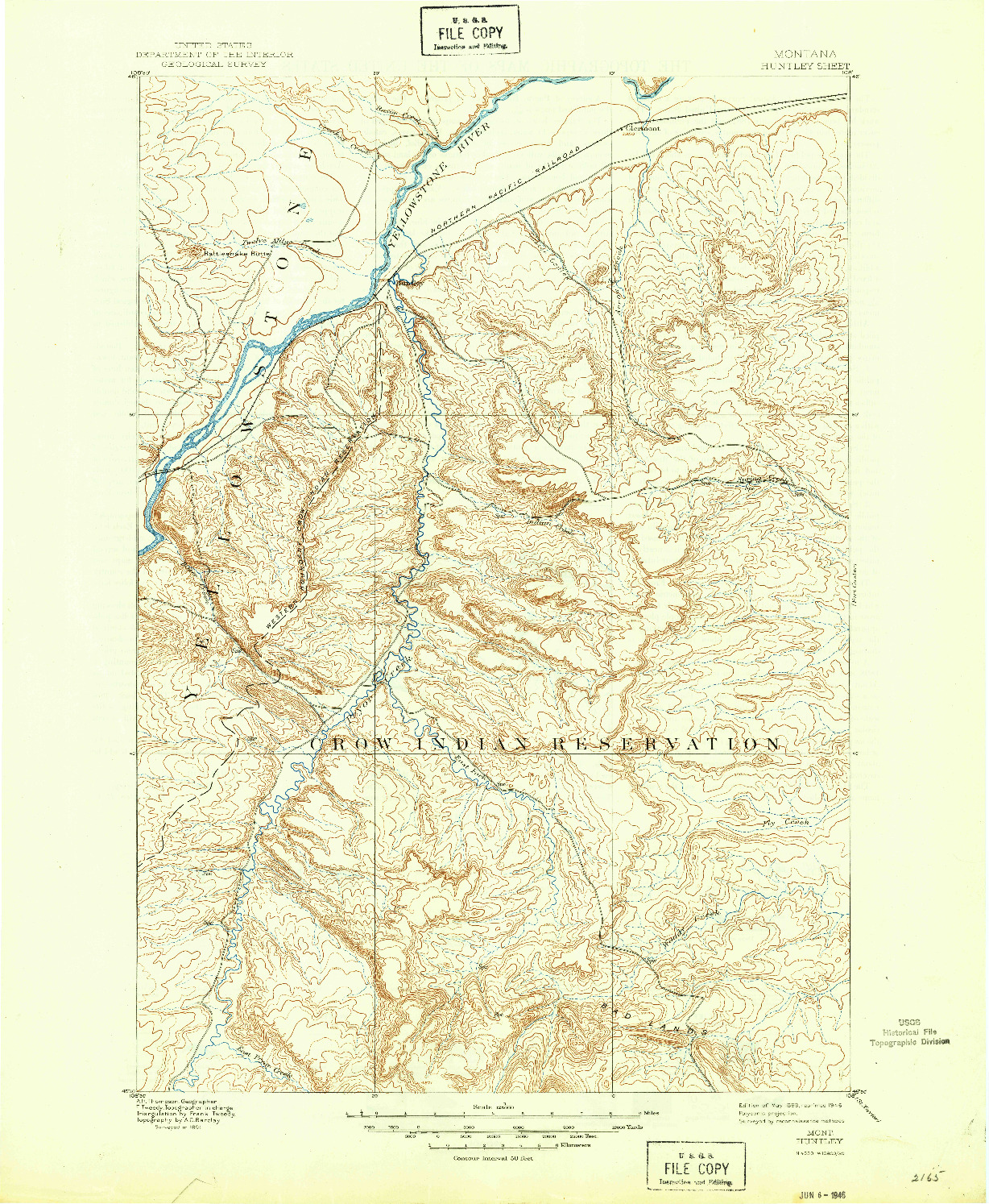 USGS 1:125000-SCALE QUADRANGLE FOR HUNTLEY, MT 1893