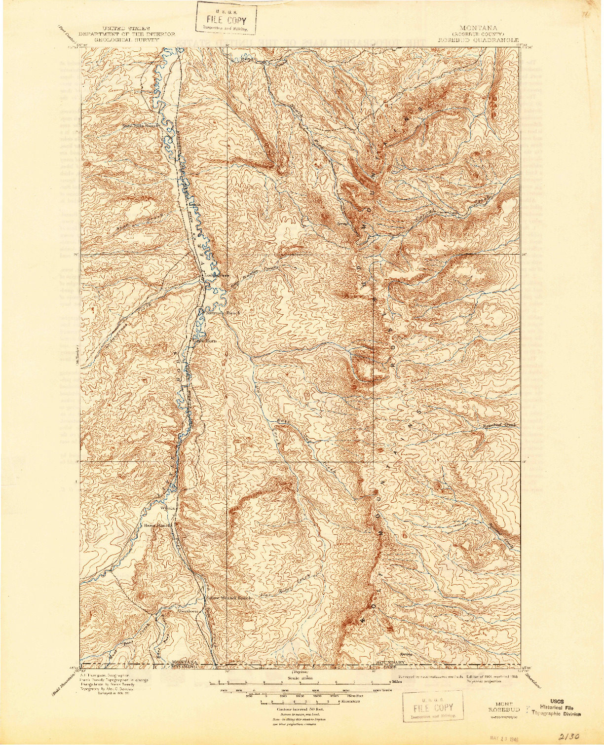 USGS 1:125000-SCALE QUADRANGLE FOR ROSEBUD, MT 1901