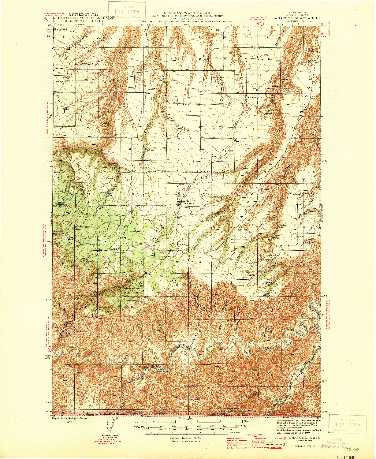 USGS 1:62500-SCALE QUADRANGLE FOR ANATONE, WA 1946