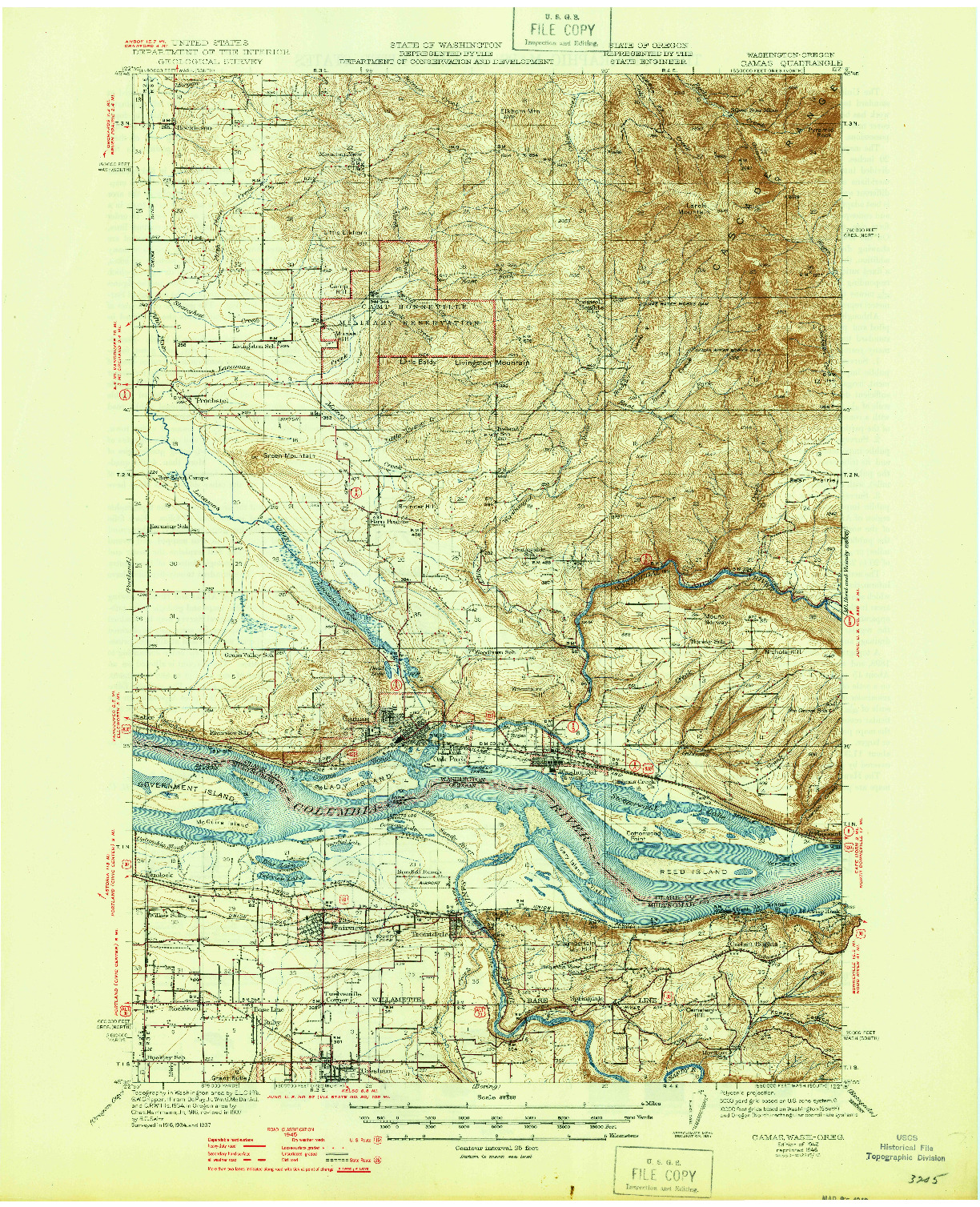 USGS 1:62500-SCALE QUADRANGLE FOR CAMAS, WA 1942
