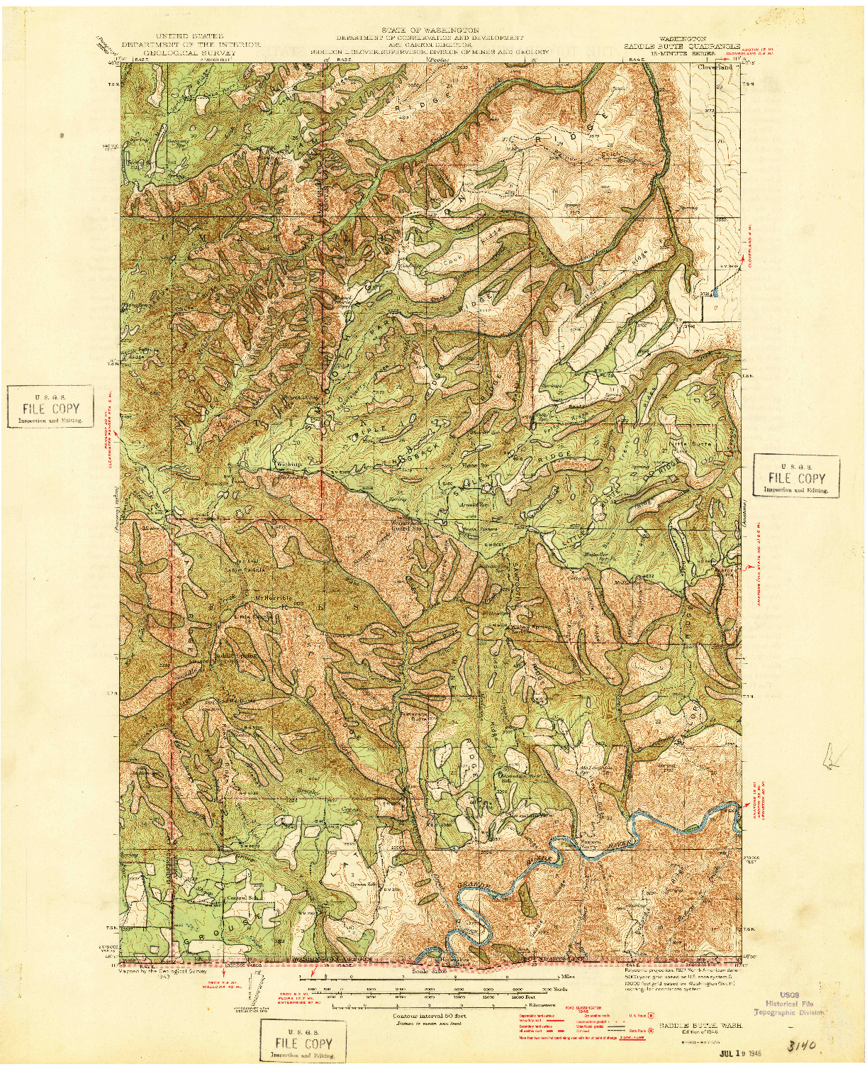 USGS 1:62500-SCALE QUADRANGLE FOR SADDLE BUTTE, WA 1946