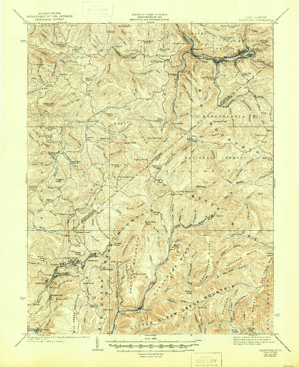 USGS 1:62500-SCALE QUADRANGLE FOR RICHWOOD, WV 1939