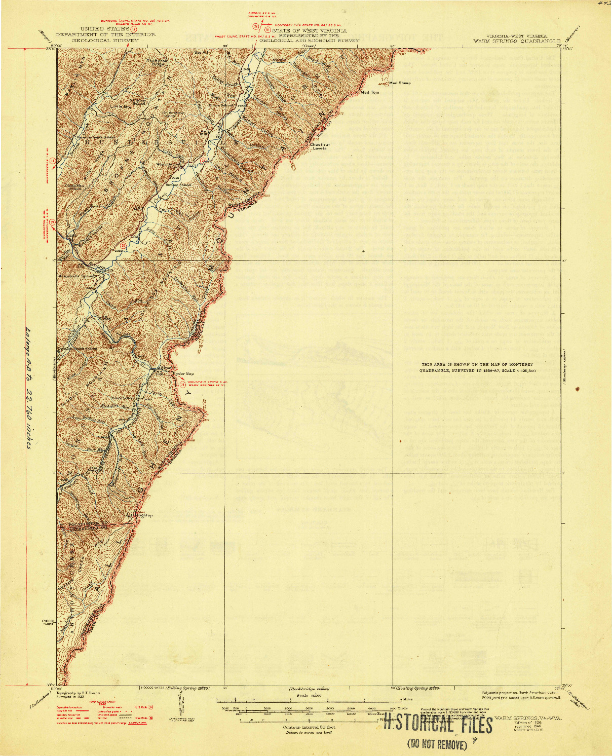 USGS 1:62500-SCALE QUADRANGLE FOR WARM SPRINGS, WV 1926