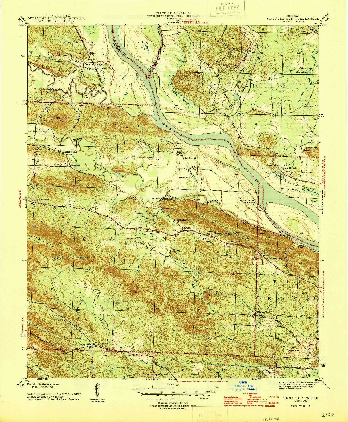 USGS 1:31680-SCALE QUADRANGLE FOR PINNACLE MTN, AR 1943