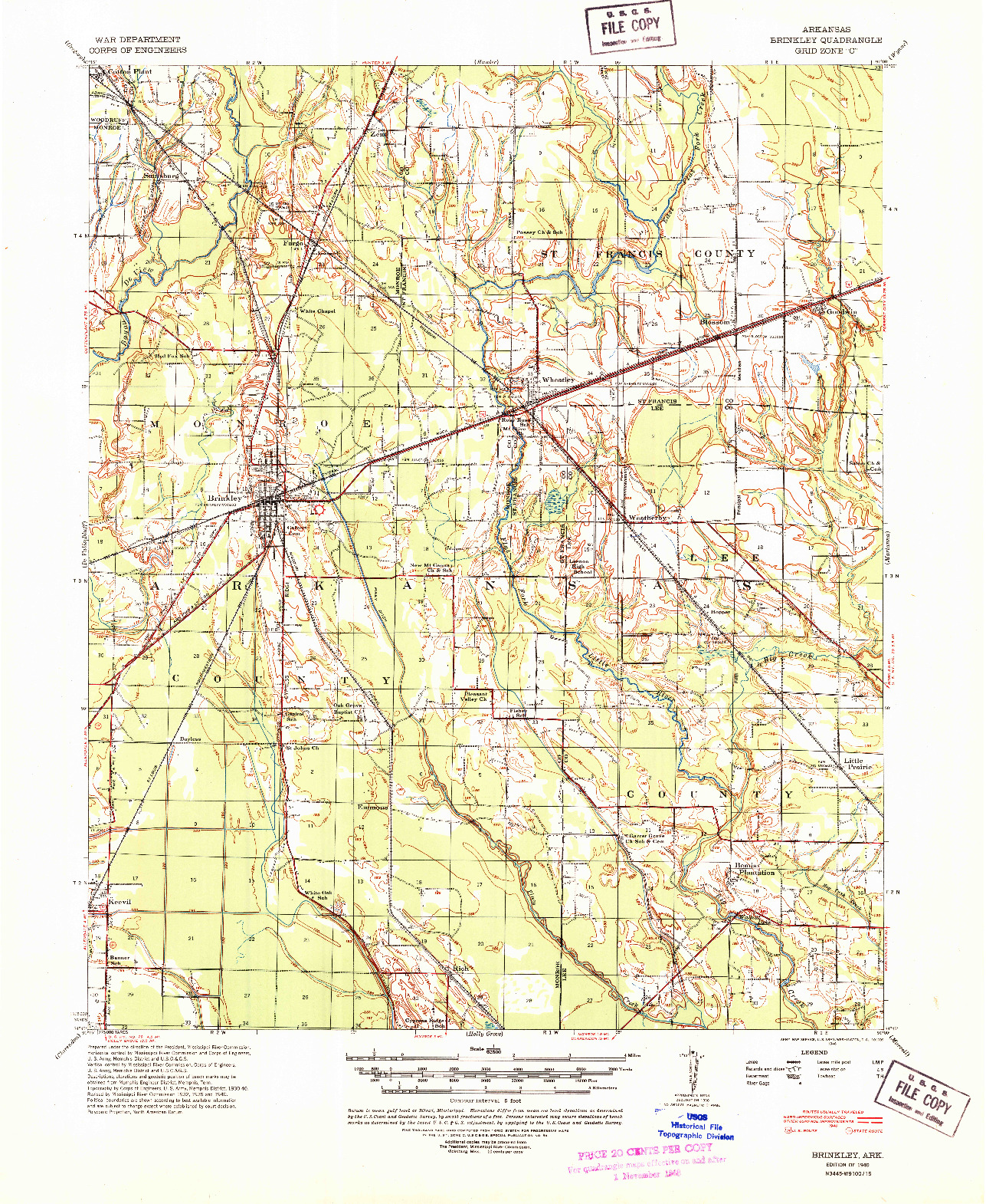 USGS 1:62500-SCALE QUADRANGLE FOR BRINKLEY, AR 1940