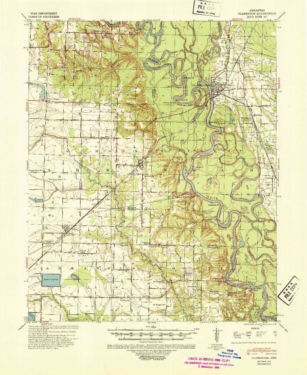 USGS 1:62500-SCALE QUADRANGLE FOR CLARENDON, AR 1941