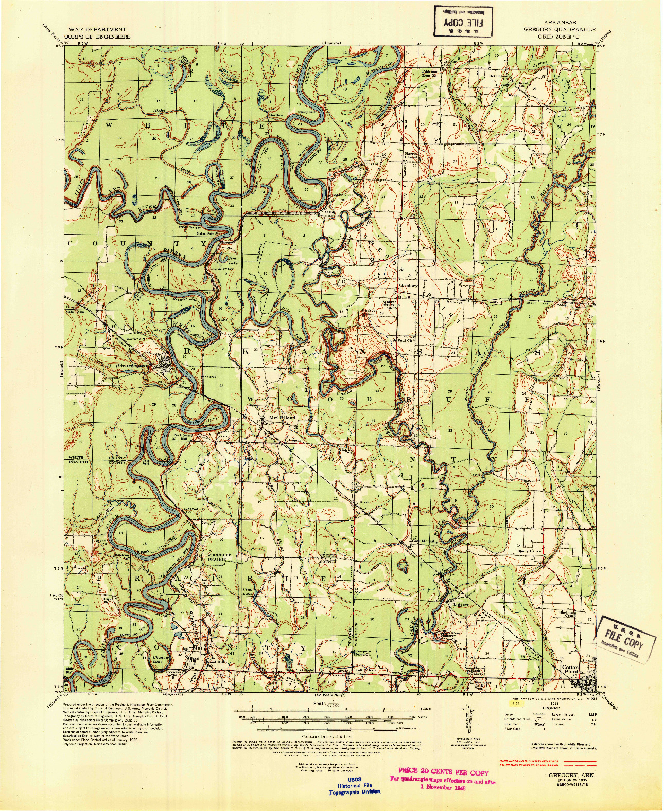 USGS 1:62500-SCALE QUADRANGLE FOR GREGORY, AR 1935