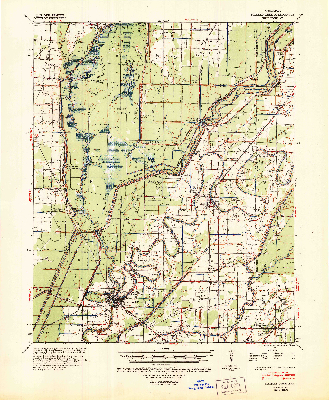 USGS 1:62500-SCALE QUADRANGLE FOR MARKED TREE, AR 1941