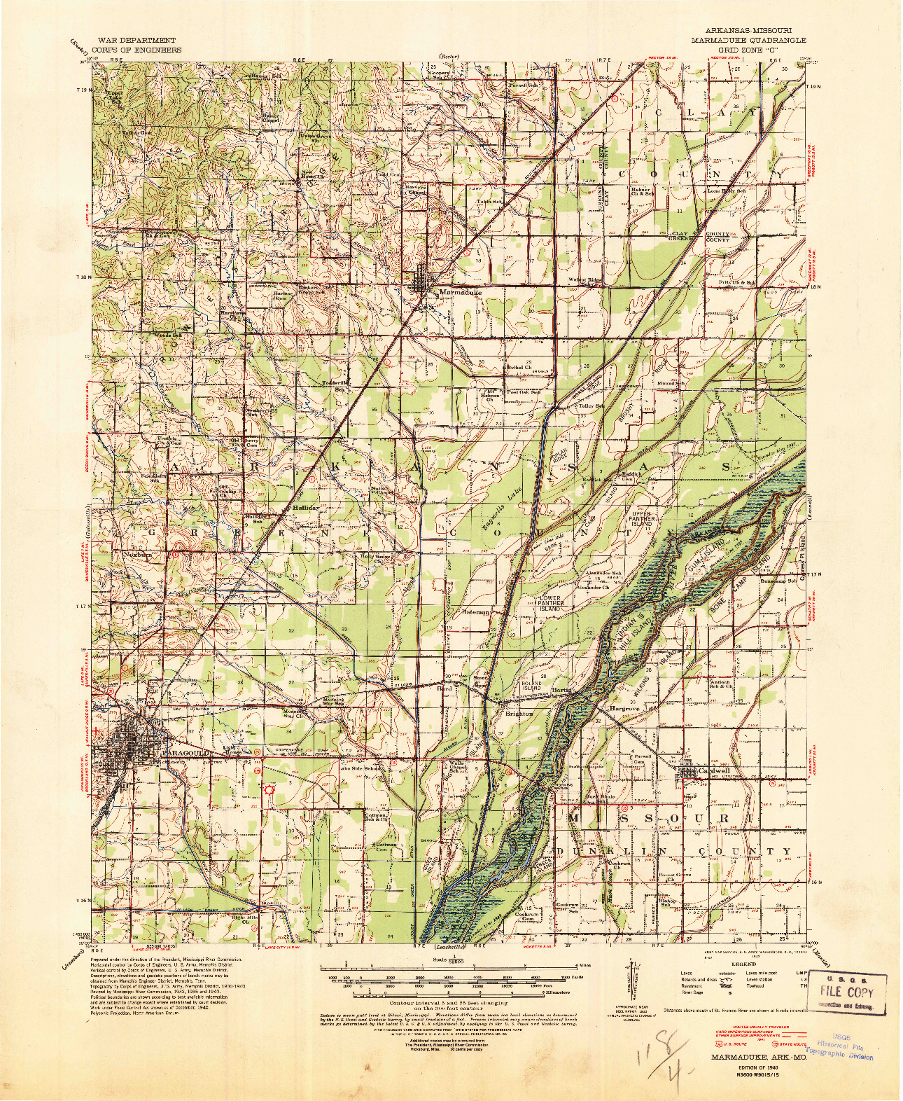 USGS 1:62500-SCALE QUADRANGLE FOR MARMADUKE, AR 1940