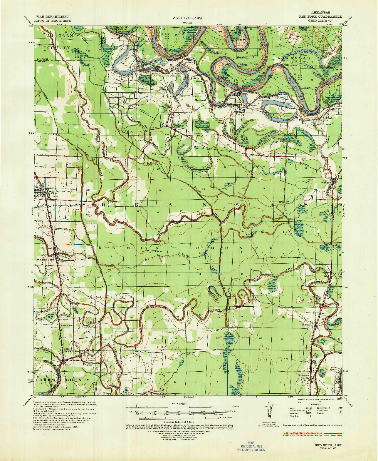 USGS 1:62500-SCALE QUADRANGLE FOR RED FORK, AR 1935