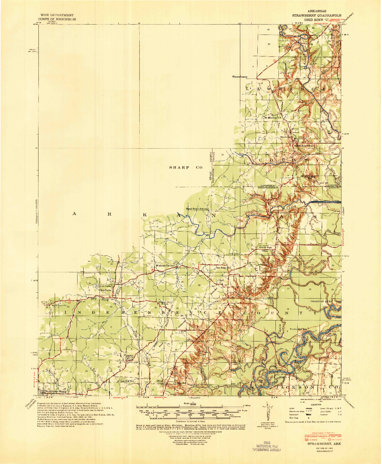 USGS 1:62500-SCALE QUADRANGLE FOR STRAWBERRY, AR 1941