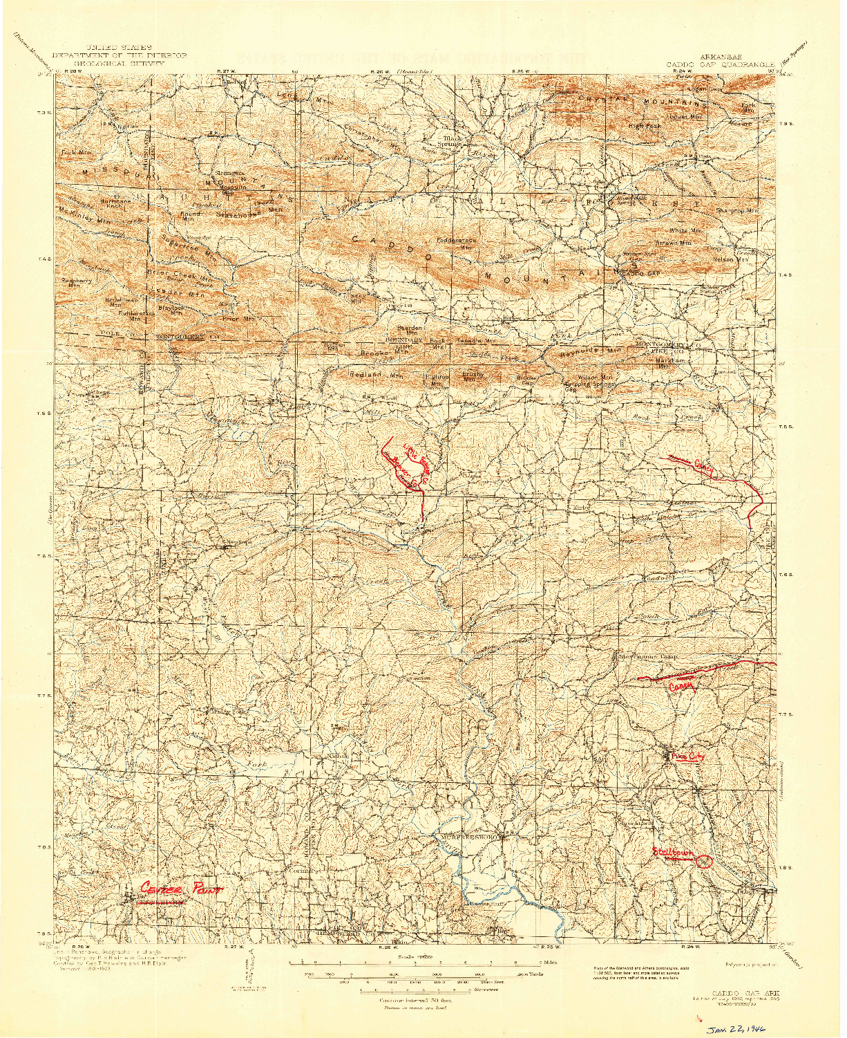 USGS 1:125000-SCALE QUADRANGLE FOR CADDO GAP, AR 1906