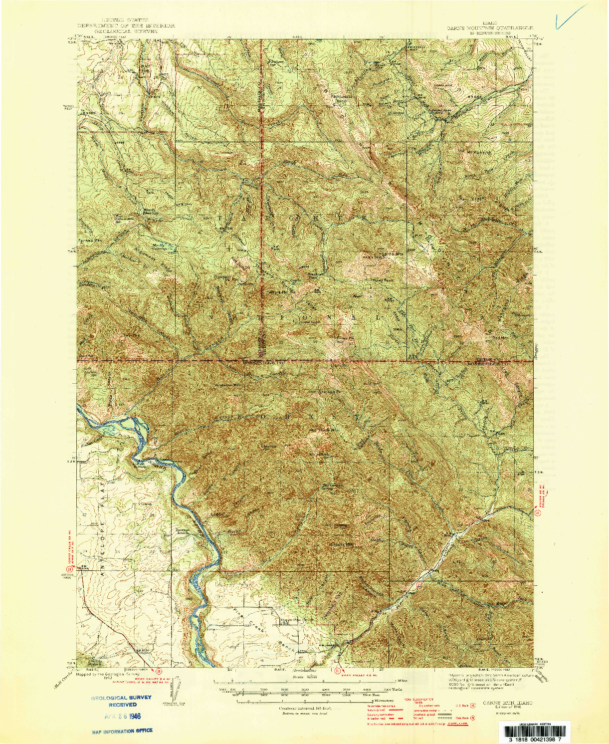 USGS 1:62500-SCALE QUADRANGLE FOR GARNS MTN, ID 1946