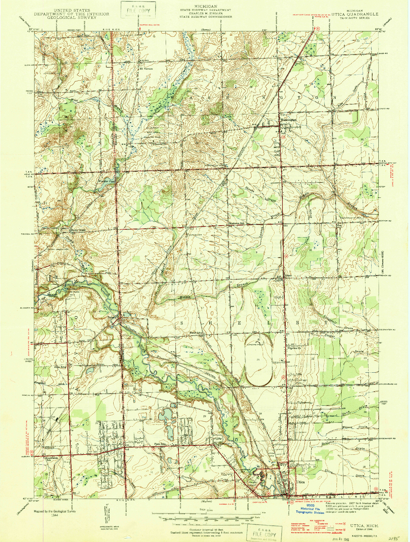 USGS 1:24000-SCALE QUADRANGLE FOR UTICA, MI 1946