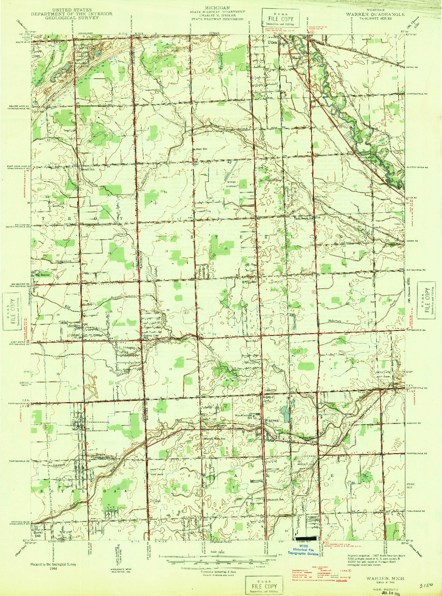 USGS 1:24000-SCALE QUADRANGLE FOR WARREN, MI 1946