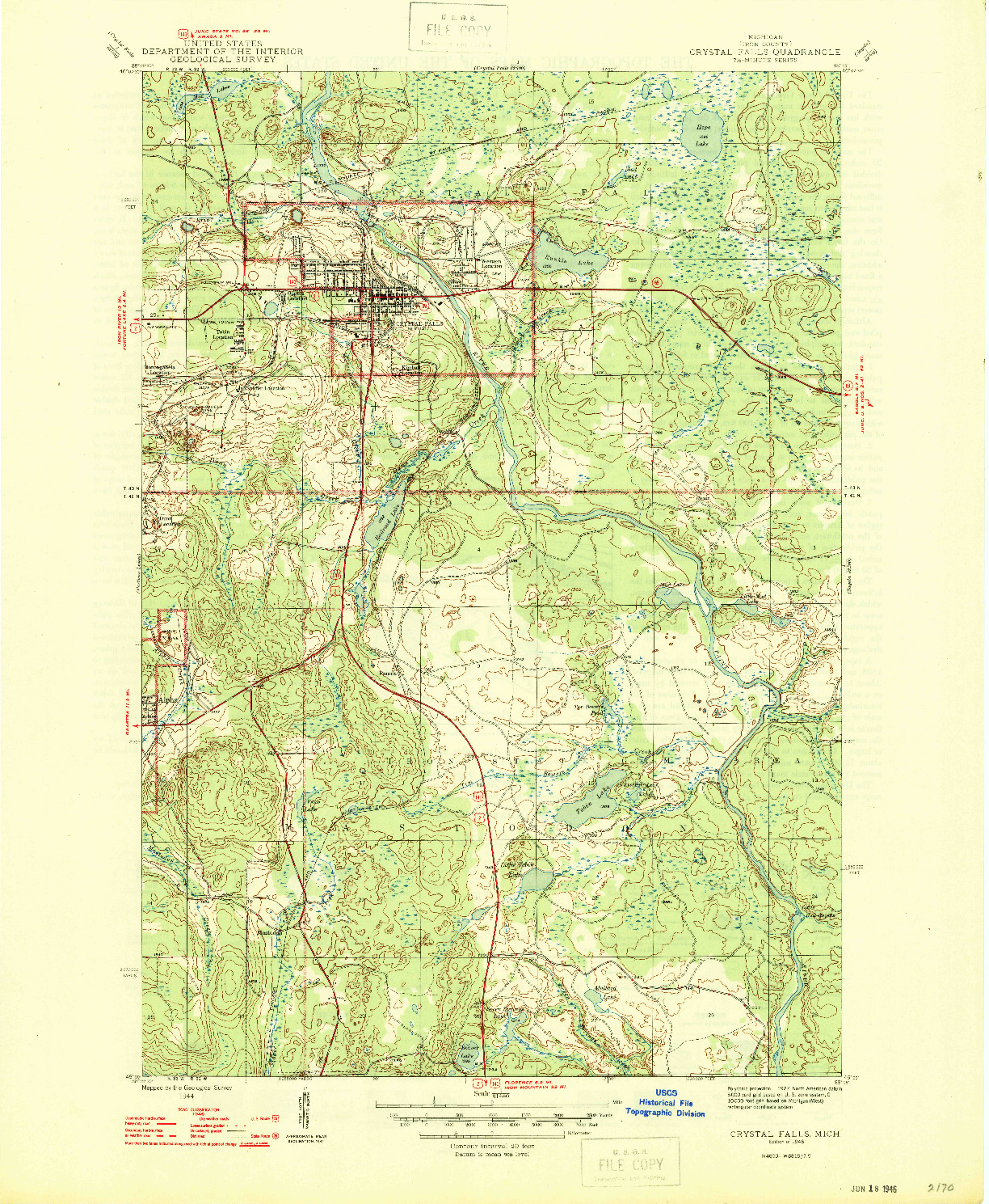 USGS 1:31680-SCALE QUADRANGLE FOR CRYSTAL FALLS, MI 1946