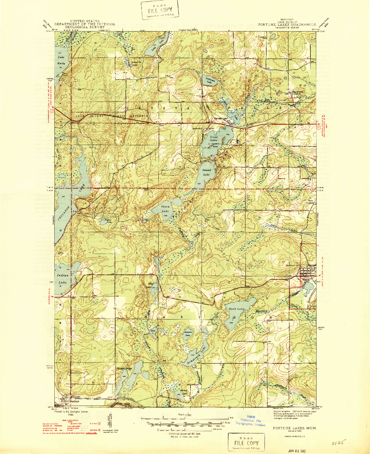 USGS 1:31680-SCALE QUADRANGLE FOR FORTUNE LAKES, MI 1946