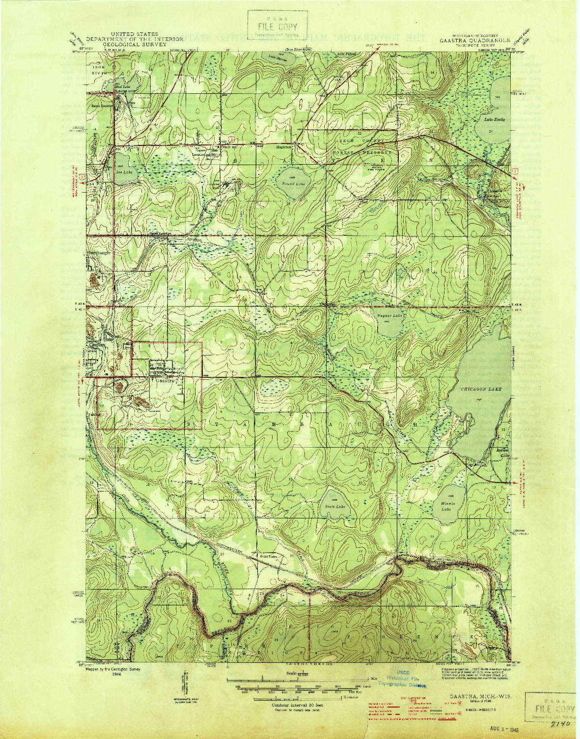 USGS 1:31680-SCALE QUADRANGLE FOR GAASTRA, MI 1946