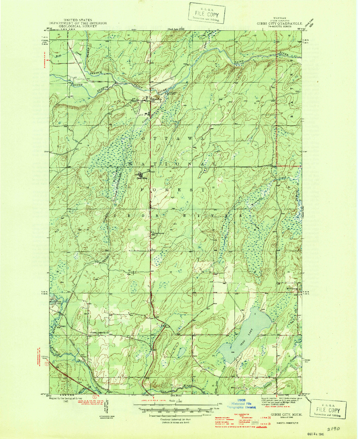 USGS 1:31680-SCALE QUADRANGLE FOR GIBBS CITY, MI 1946