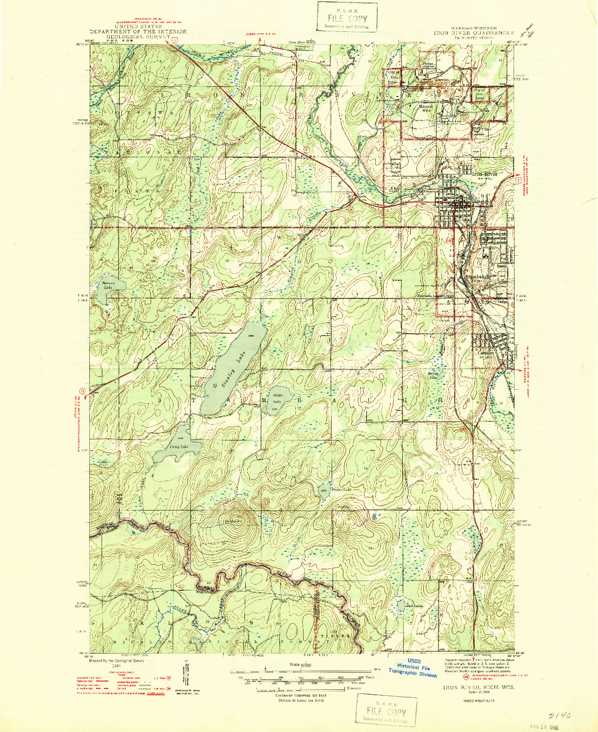 USGS 1:31680-SCALE QUADRANGLE FOR IRON RIVER, MI 1946