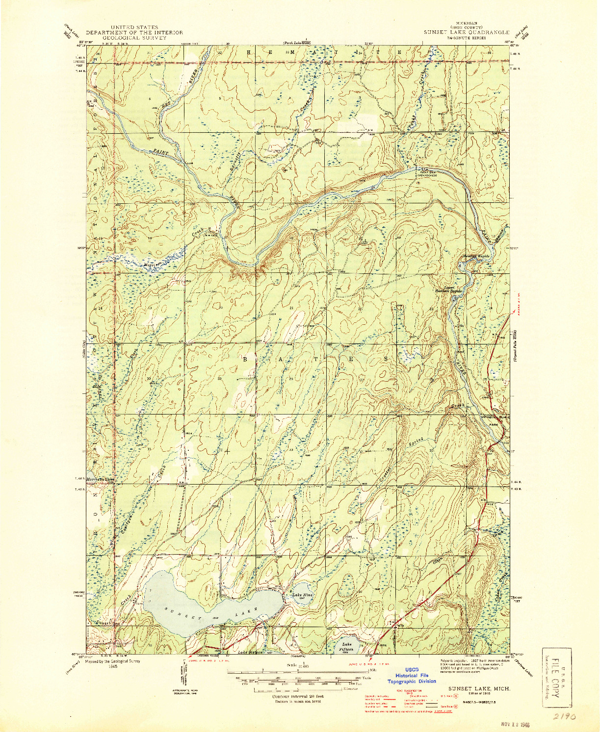 USGS 1:31680-SCALE QUADRANGLE FOR SUNSET LAKE, MI 1946