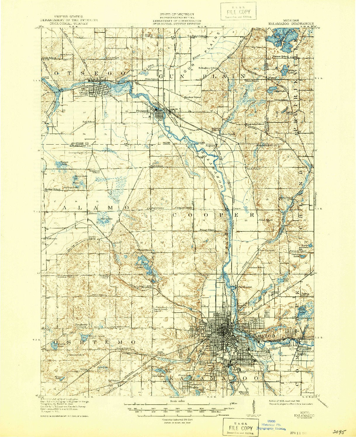 USGS 1:62500-SCALE QUADRANGLE FOR KALAMAZOO, MI 1918