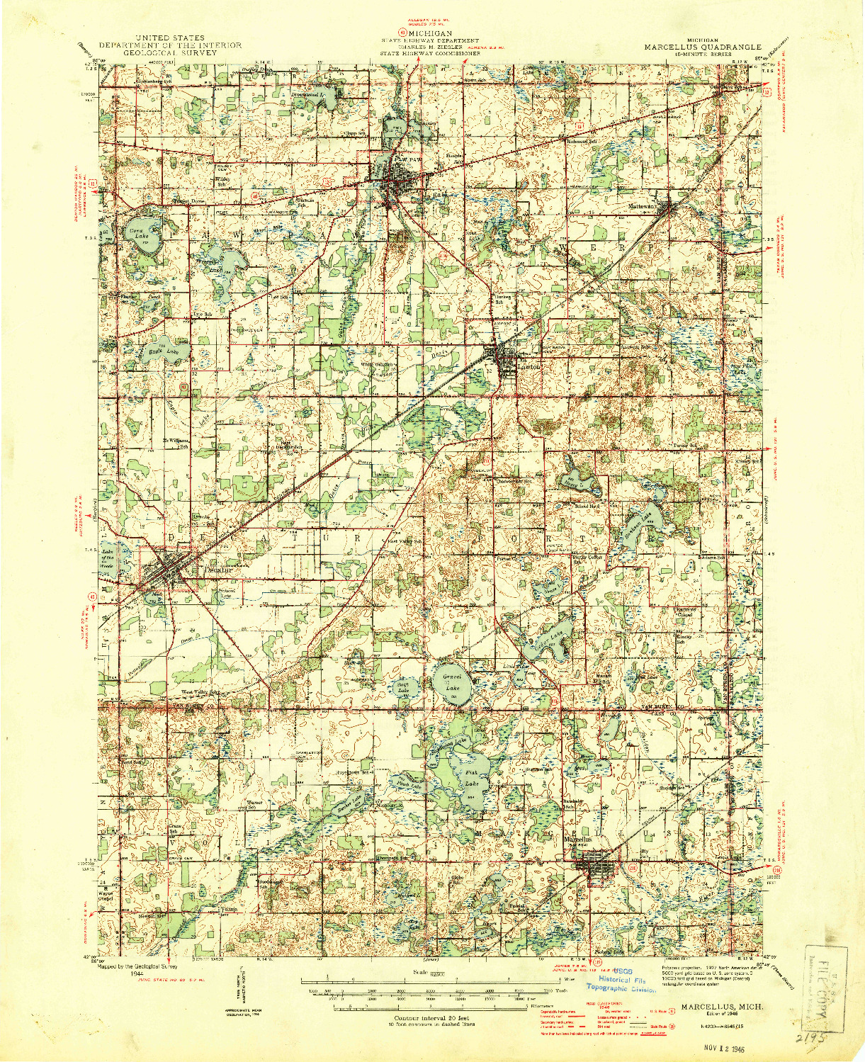 USGS 1:62500-SCALE QUADRANGLE FOR MARCELLUS, MI 1946