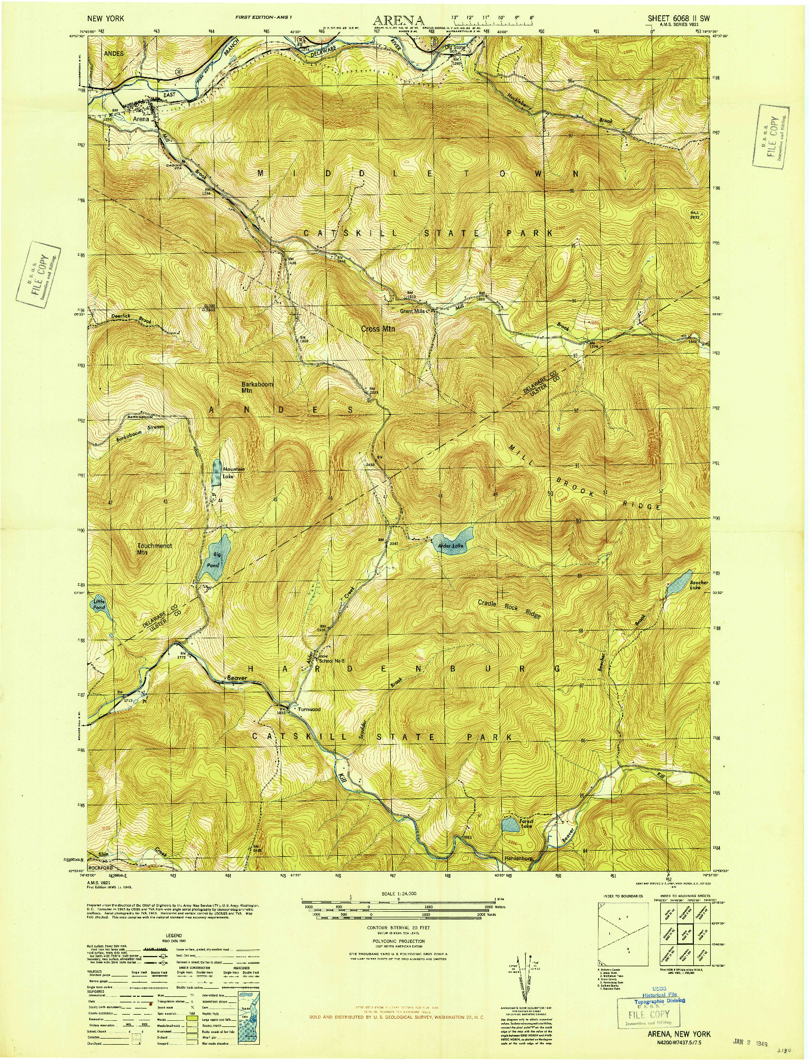 USGS 1:24000-SCALE QUADRANGLE FOR ARENA, NY 1946