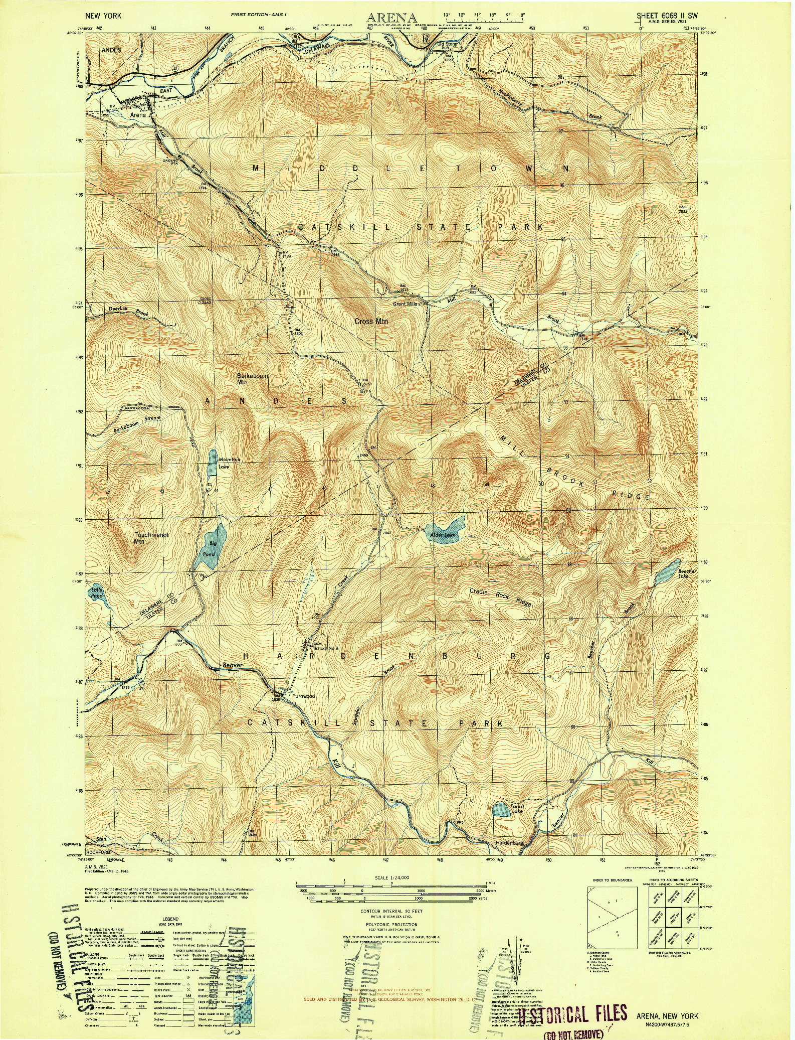 USGS 1:24000-SCALE QUADRANGLE FOR ARENA, NY 1946