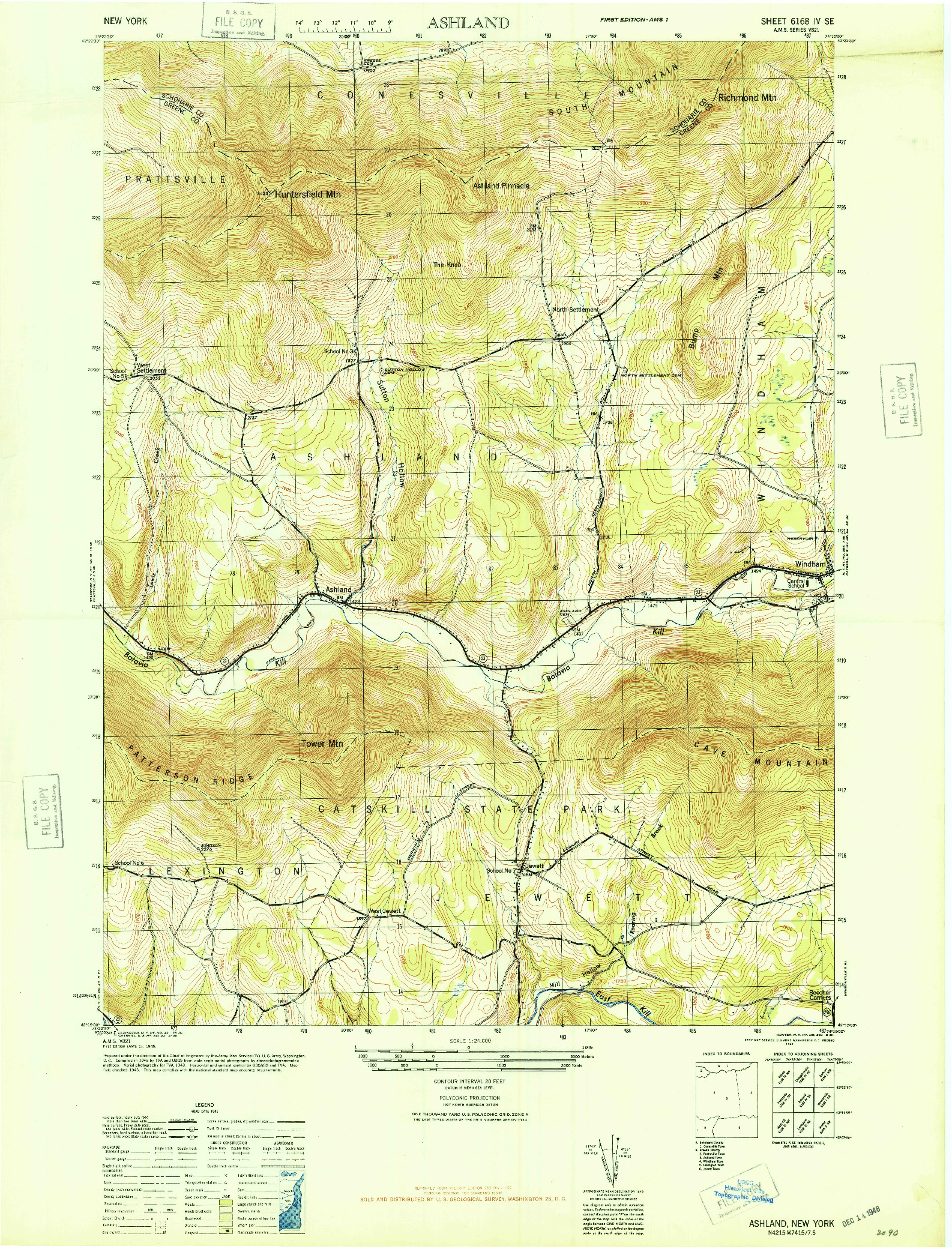 USGS 1:24000-SCALE QUADRANGLE FOR ASHLAND, NY 1946