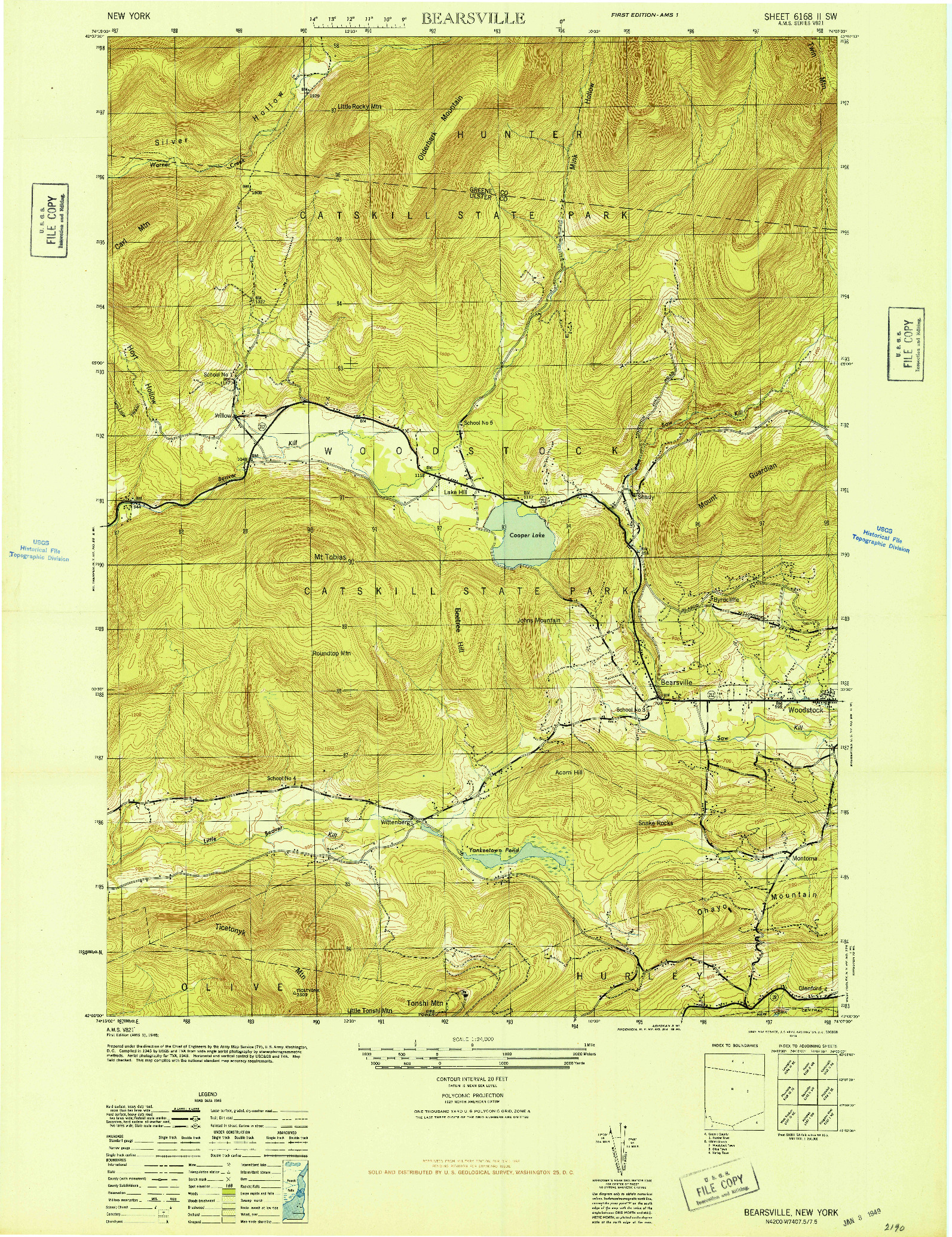 USGS 1:24000-SCALE QUADRANGLE FOR BEARSVILLE, NY 1946