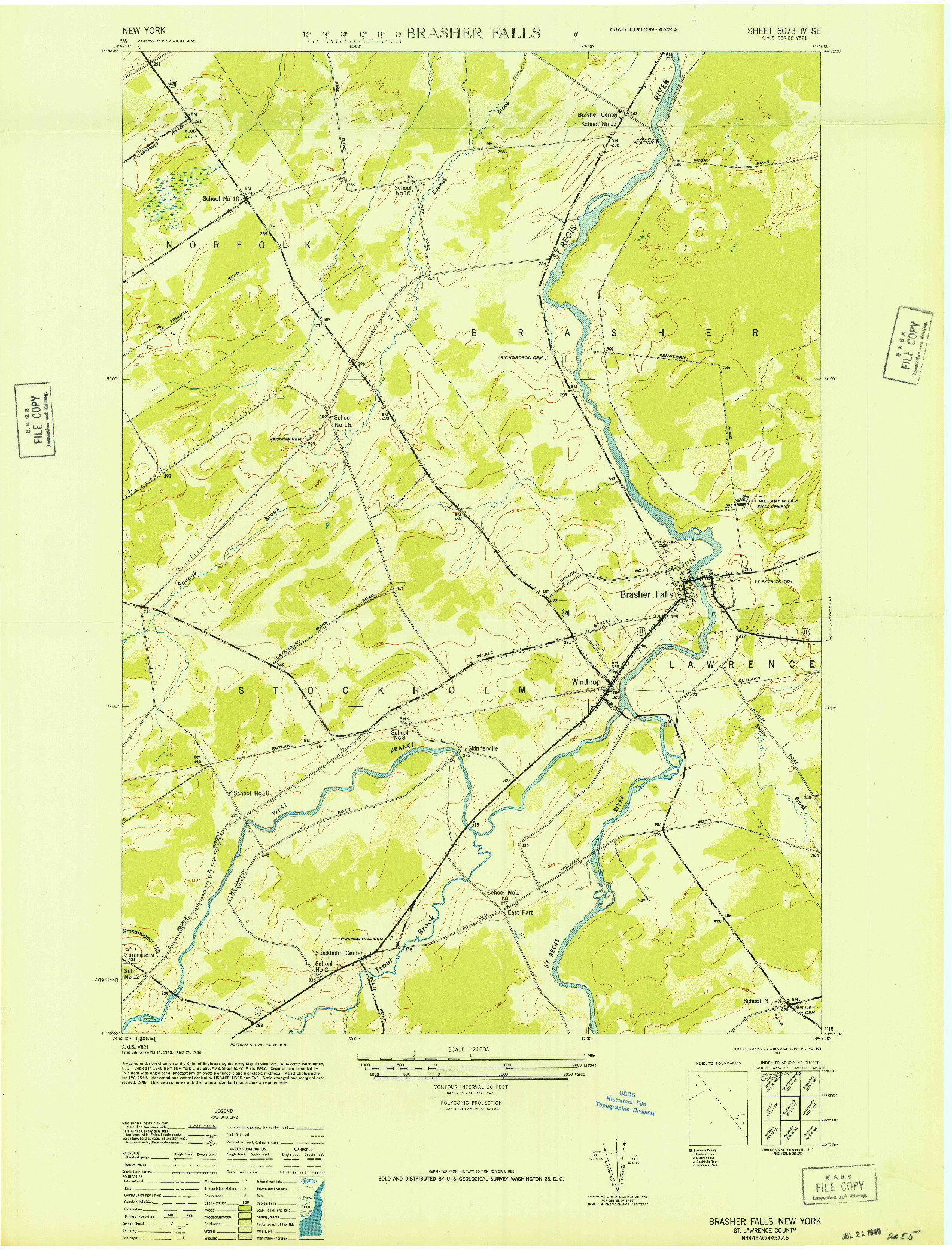 USGS 1:24000-SCALE QUADRANGLE FOR BRASHER FALLS, NY 1946