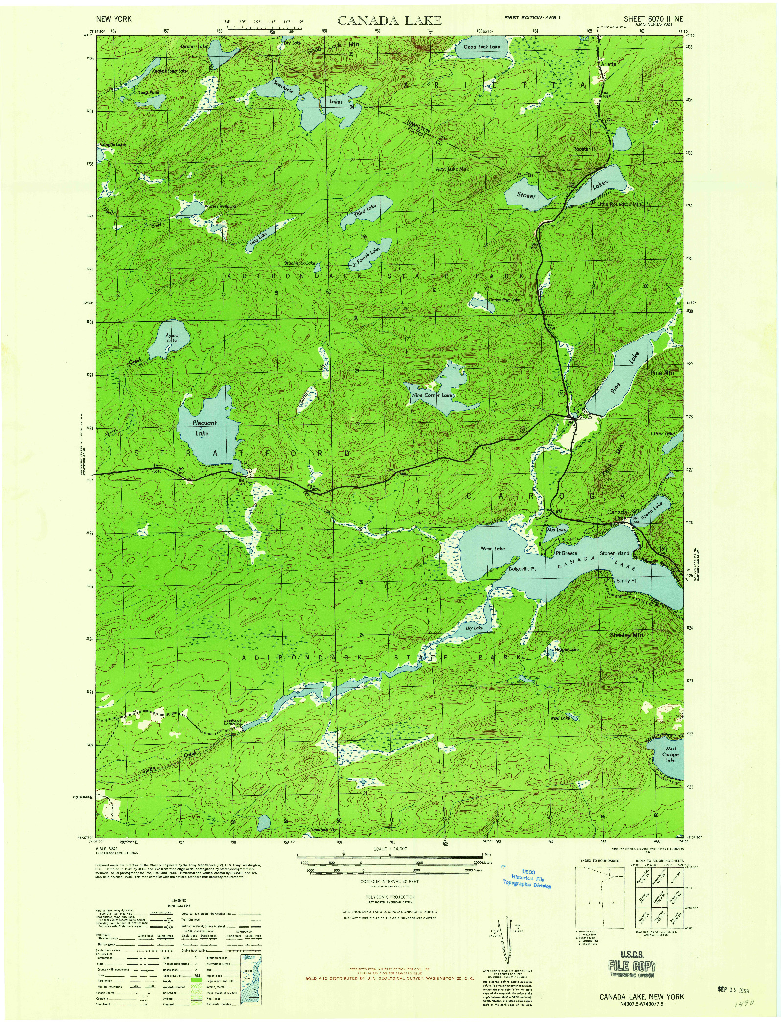 USGS 1:24000-SCALE QUADRANGLE FOR CANADA LAKE, NY 1946