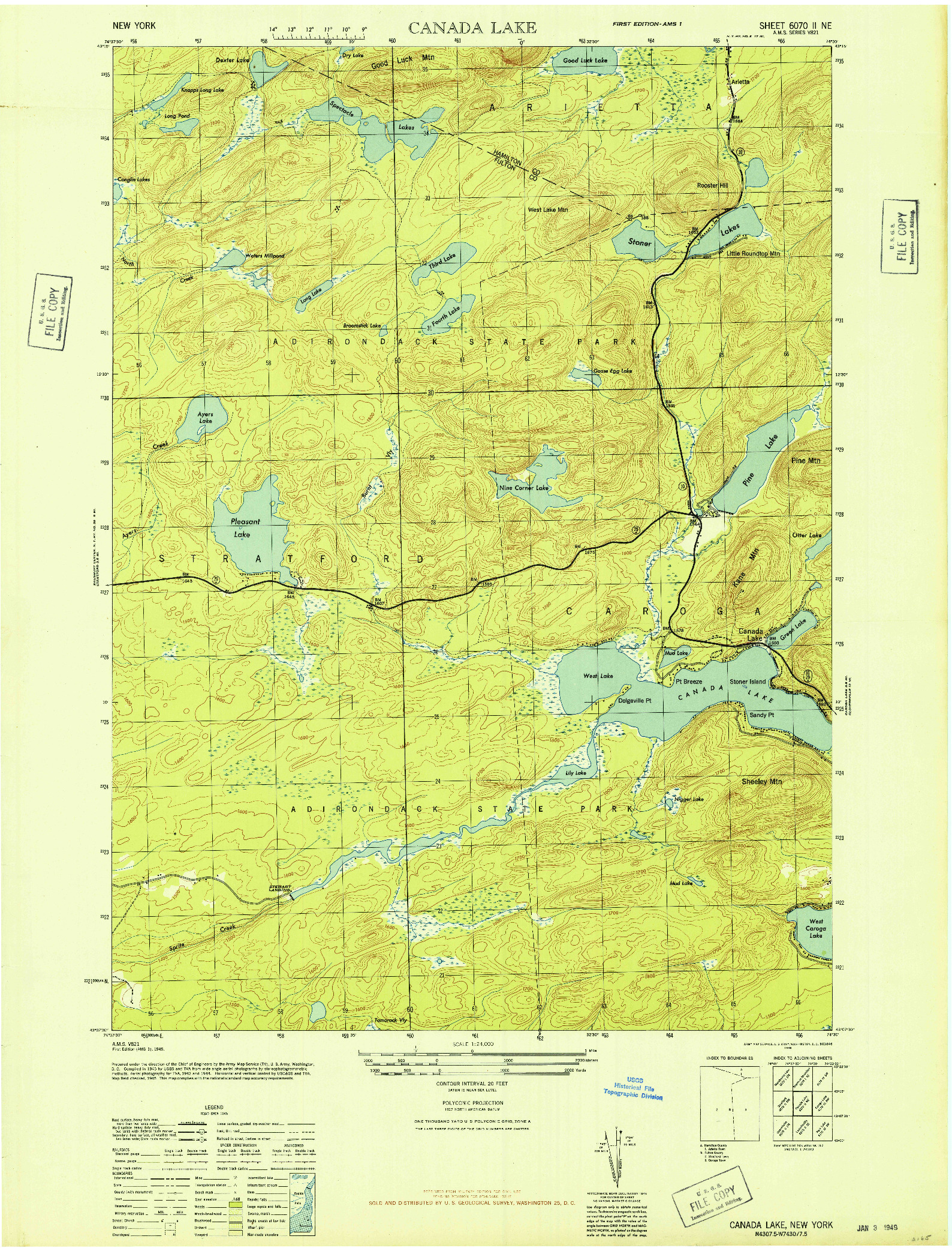 USGS 1:24000-SCALE QUADRANGLE FOR CANADA LAKE, NY 1946