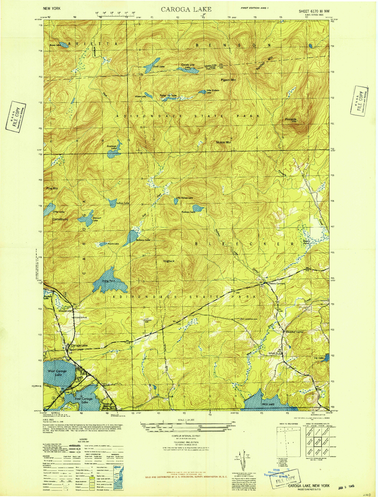 USGS 1:24000-SCALE QUADRANGLE FOR CAROGA LAKE, NY 1945