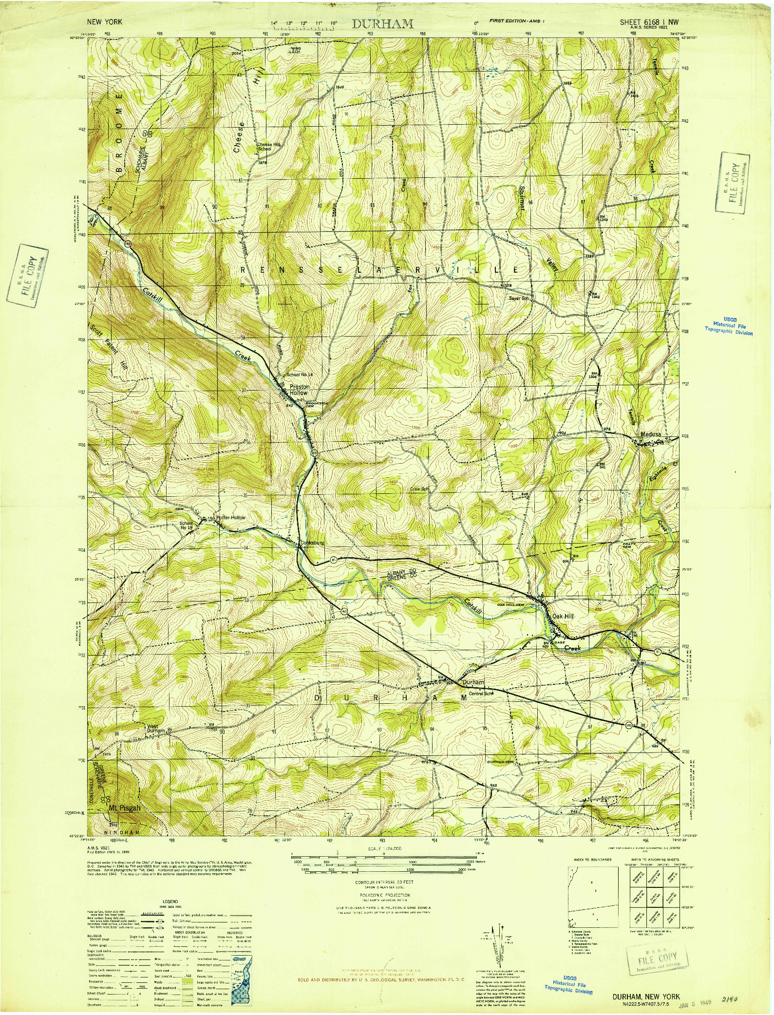 USGS 1:24000-SCALE QUADRANGLE FOR DURHAM, NY 1946