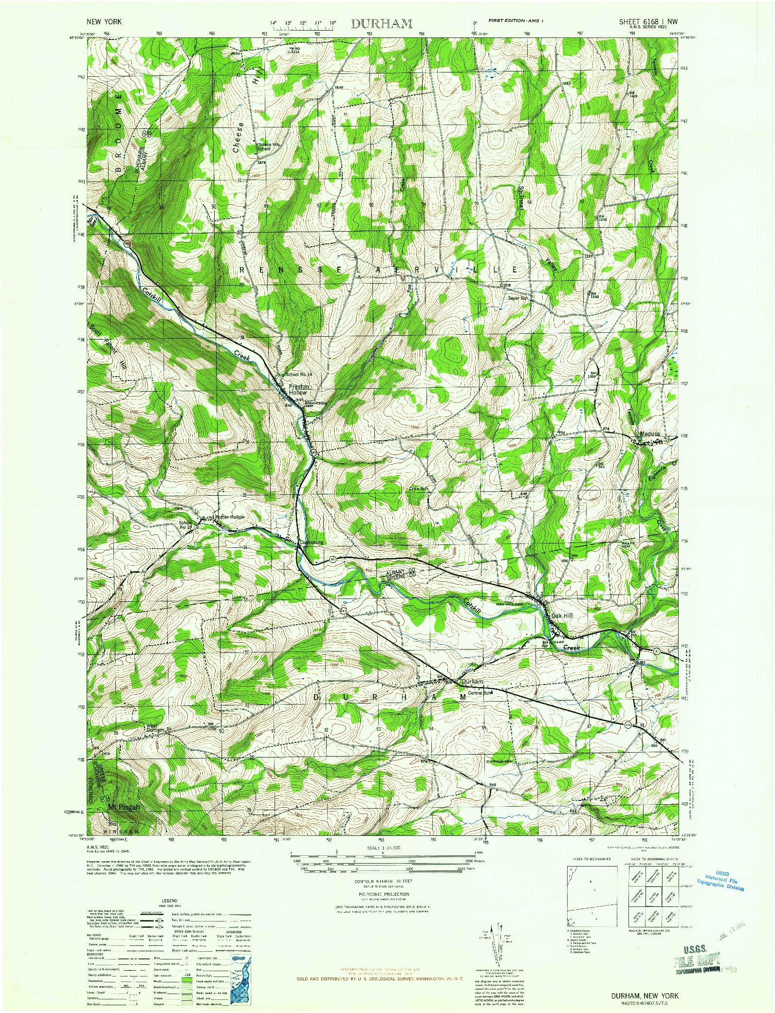 USGS 1:24000-SCALE QUADRANGLE FOR DURHAM, NY 1946
