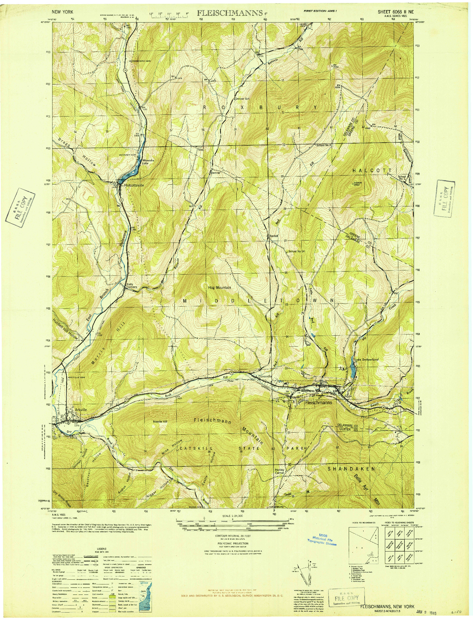 USGS 1:24000-SCALE QUADRANGLE FOR FLEISCHMANNS, NY 1946