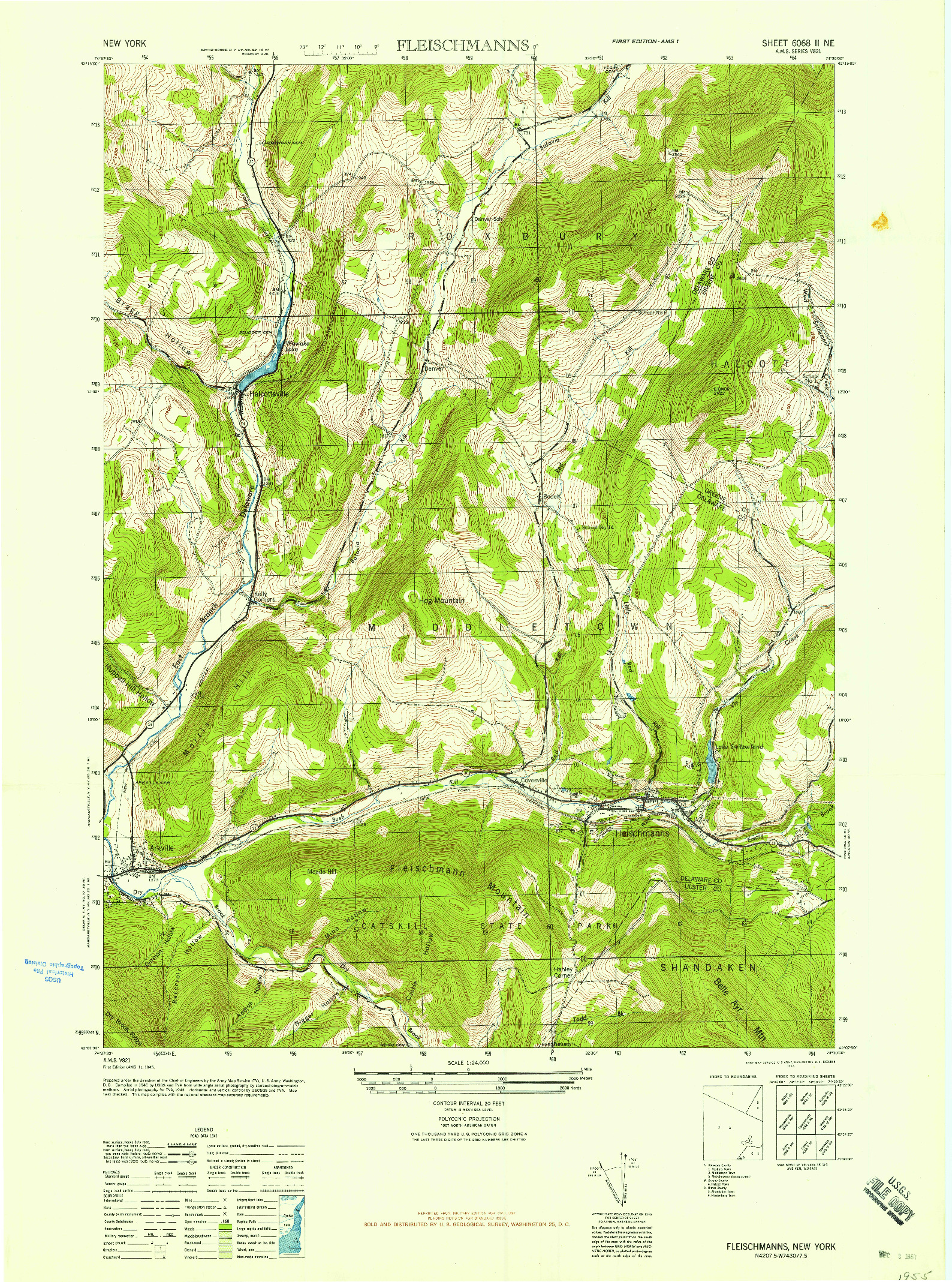 USGS 1:24000-SCALE QUADRANGLE FOR FLEISCHMANNS, NY 1945