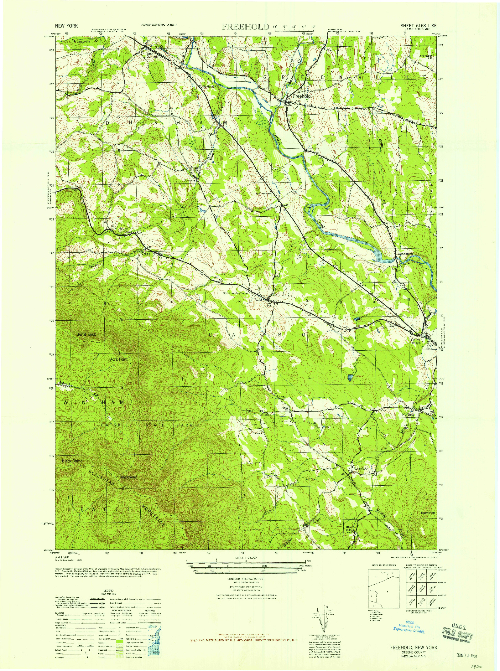 USGS 1:24000-SCALE QUADRANGLE FOR FREEHOLD, NY 1945