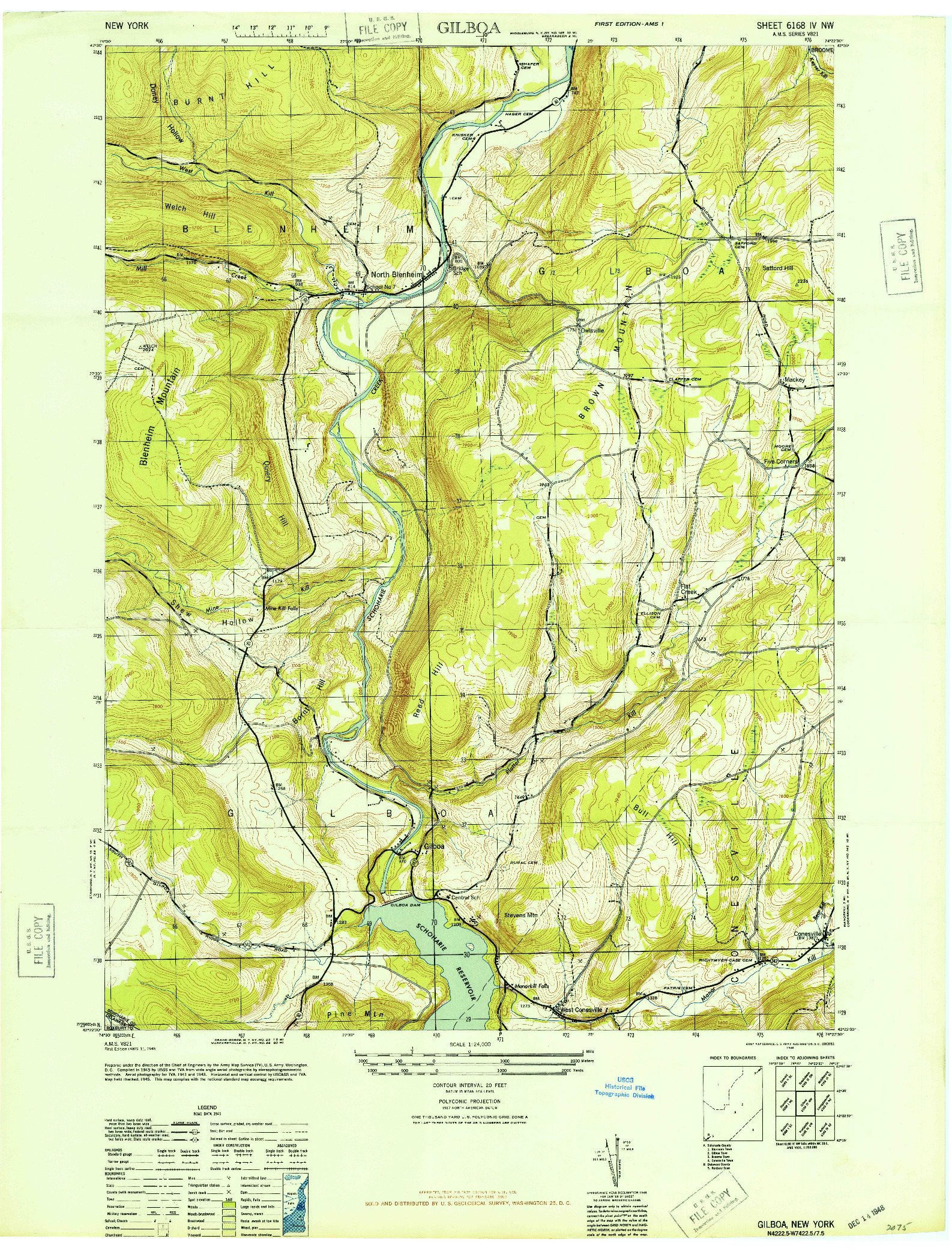 USGS 1:24000-SCALE QUADRANGLE FOR GILBOA, NY 1945