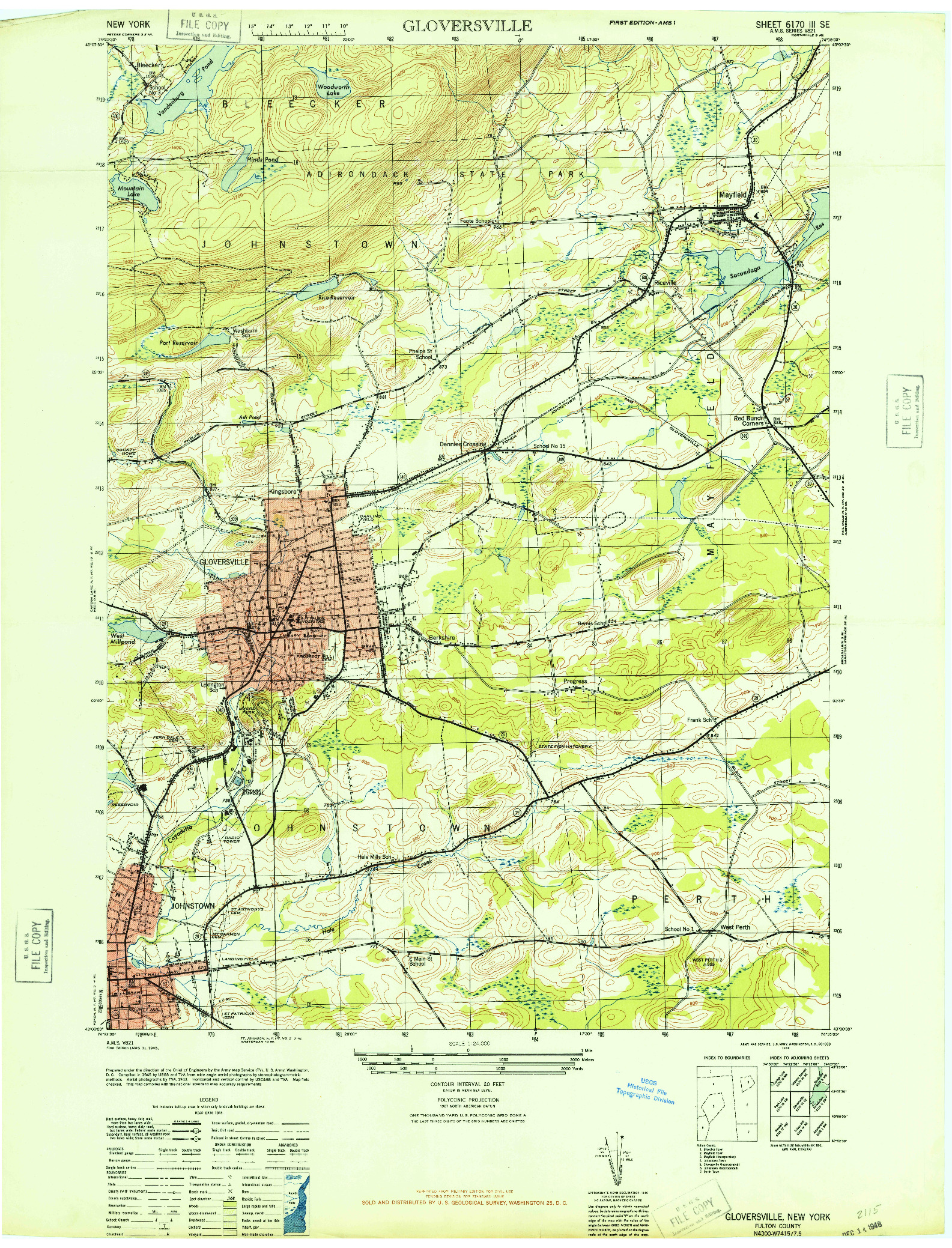 USGS 1:24000-SCALE QUADRANGLE FOR GLOVERSVILLE, NY 1946