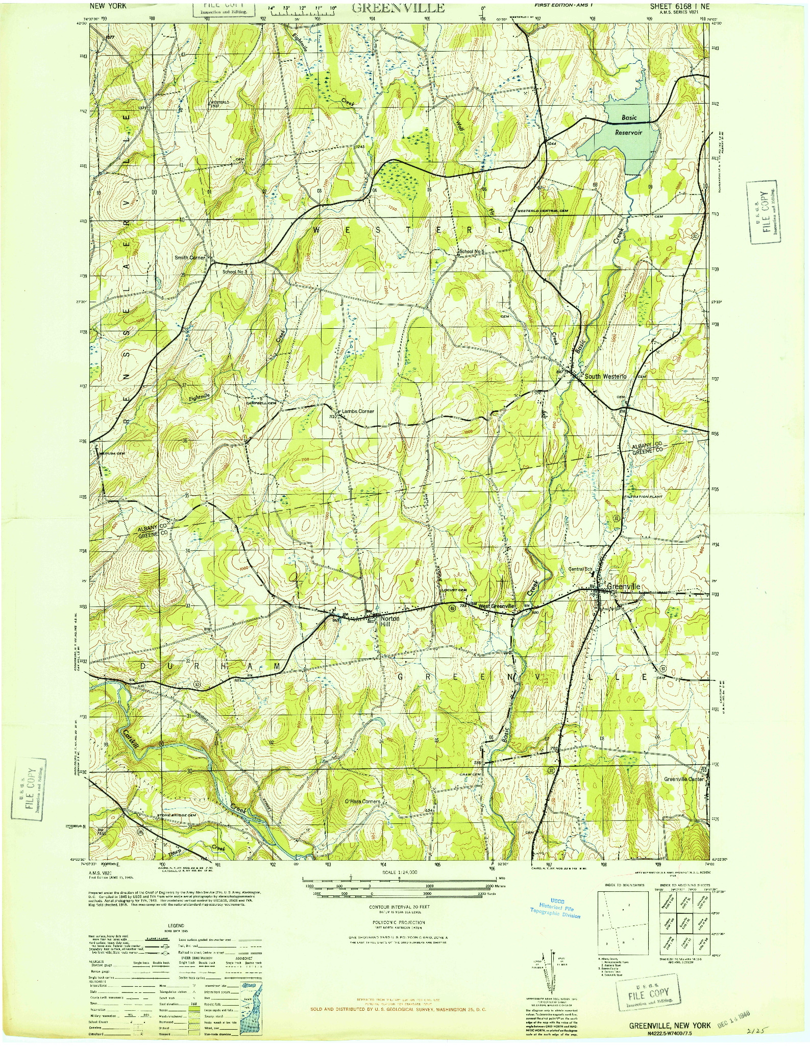 USGS 1:24000-SCALE QUADRANGLE FOR GREENVILLE, NY 1946