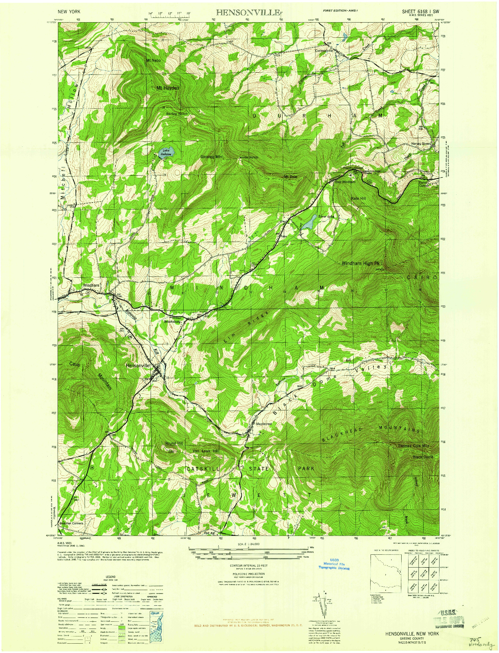 USGS 1:24000-SCALE QUADRANGLE FOR HENSONVILLE, NY 1946