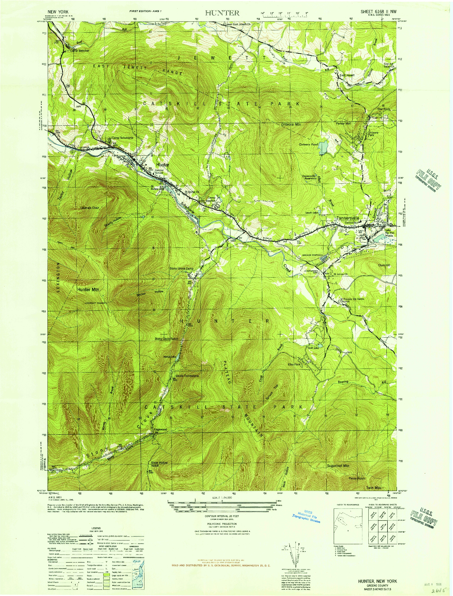 USGS 1:24000-SCALE QUADRANGLE FOR HUNTER, NY 1946