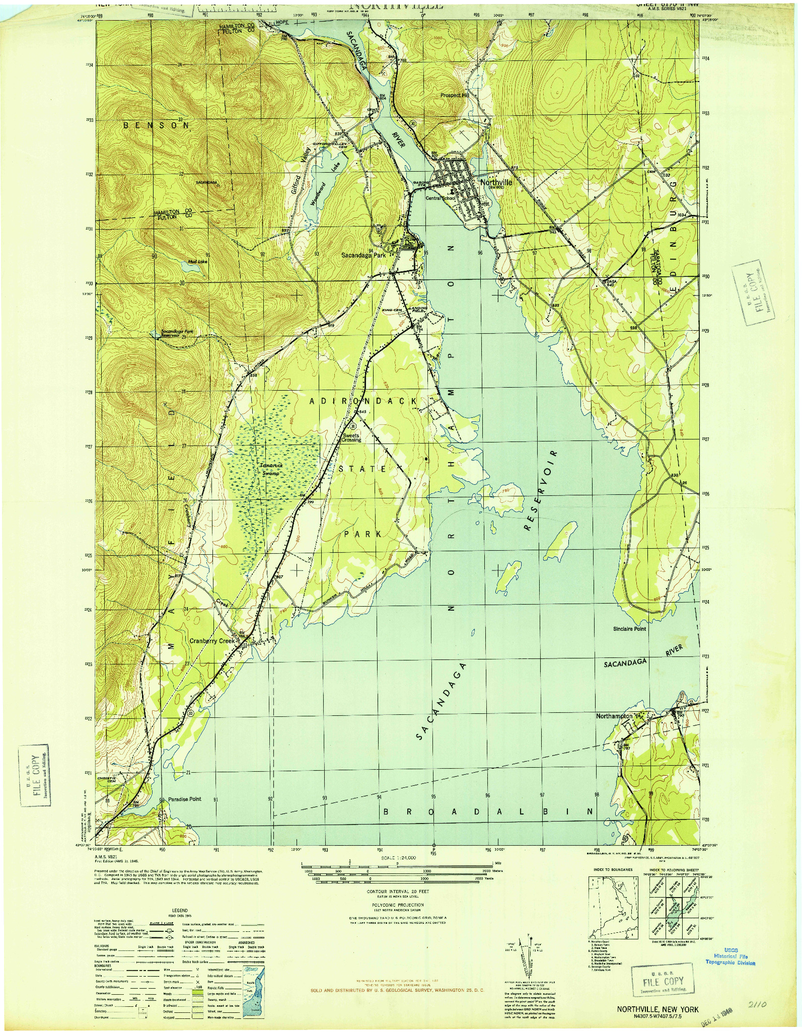 USGS 1:24000-SCALE QUADRANGLE FOR NORTHVILLE, NY 1946