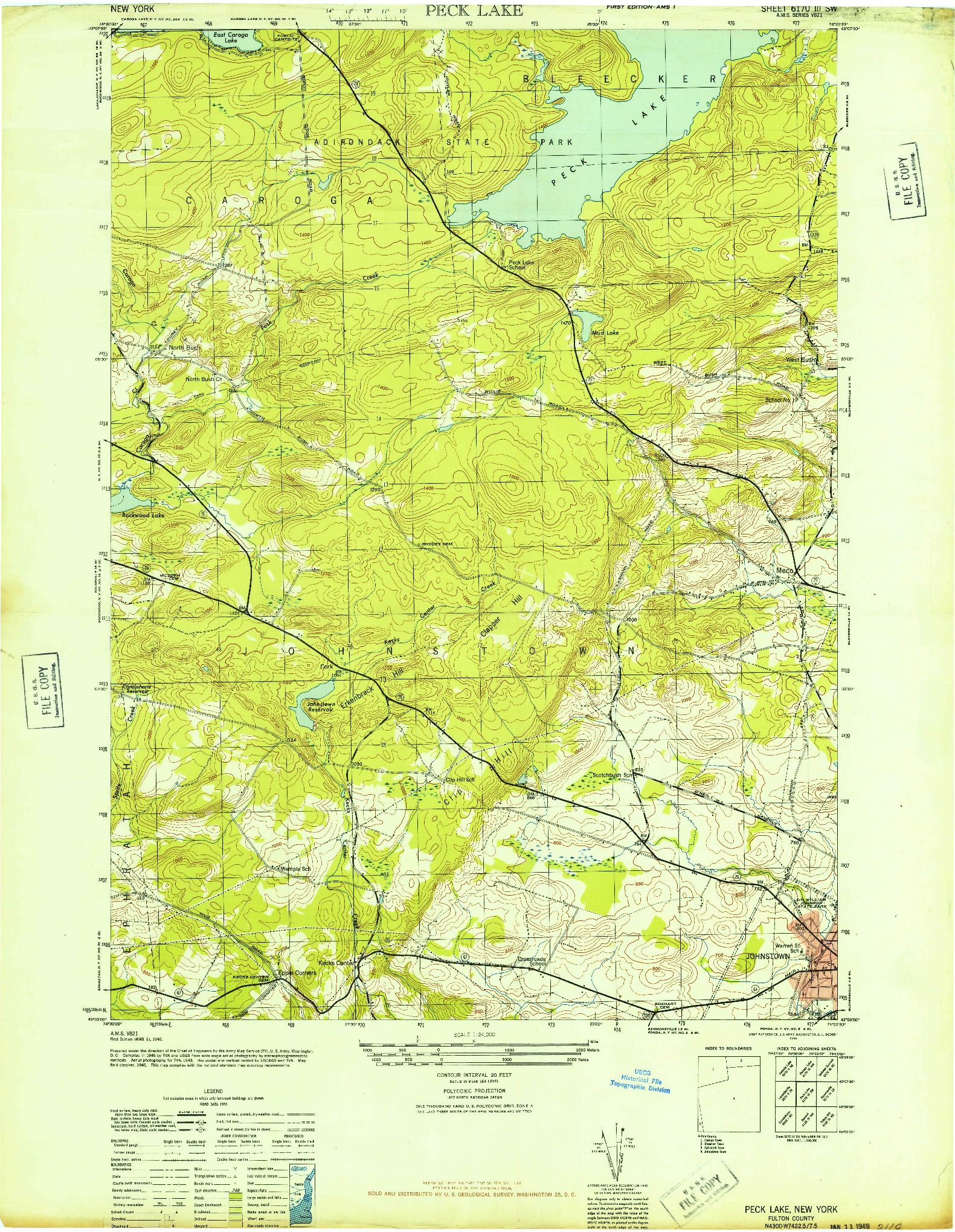 USGS 1:24000-SCALE QUADRANGLE FOR PECK LAKE, NY 1946