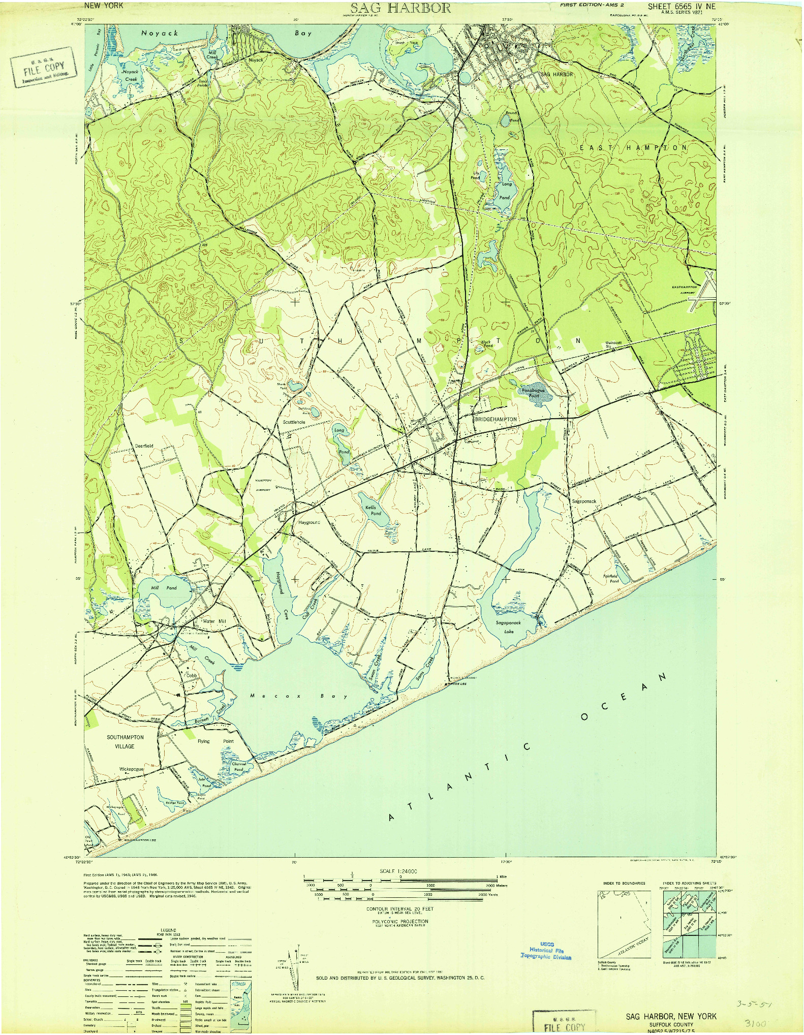 USGS 1:24000-SCALE QUADRANGLE FOR SAG HARBOR, NY 1946